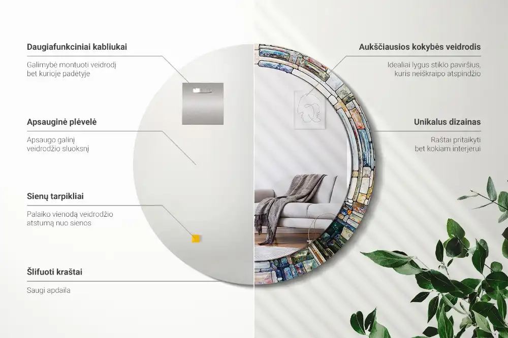 Okroglo stensko okrasno ogledalo Vitraž