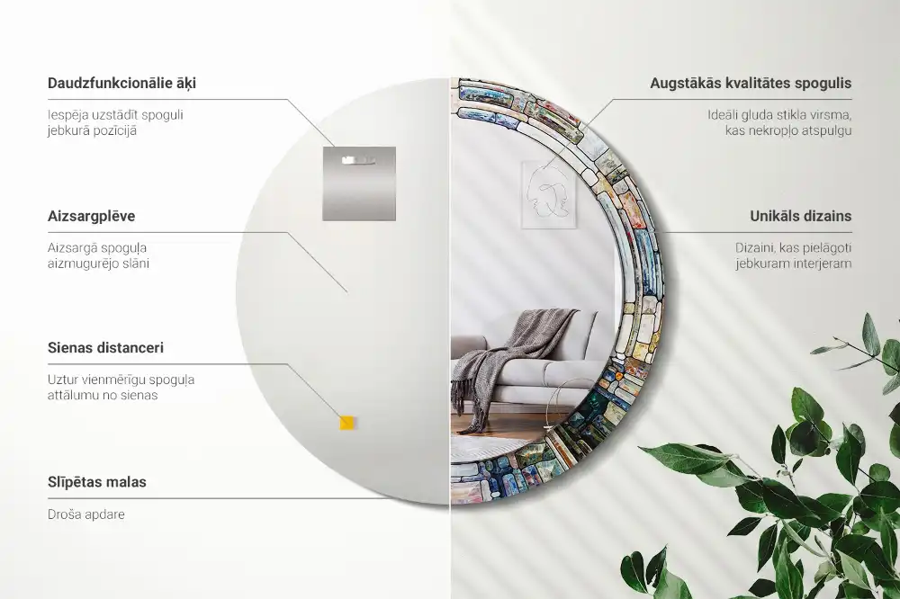 Okroglo stensko okrasno ogledalo Vitraž