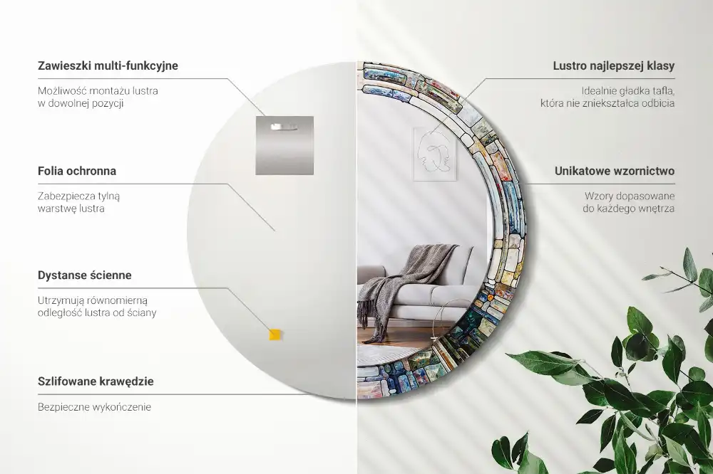 Okroglo stensko okrasno ogledalo Vitraž