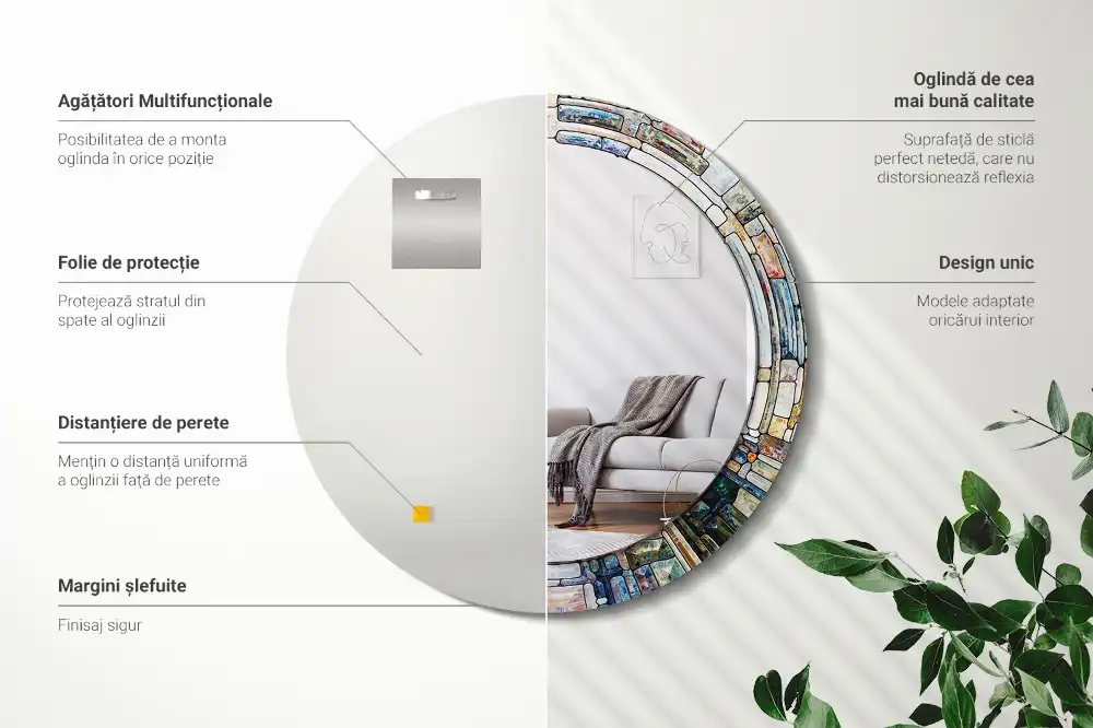 Okroglo stensko okrasno ogledalo Vitraž