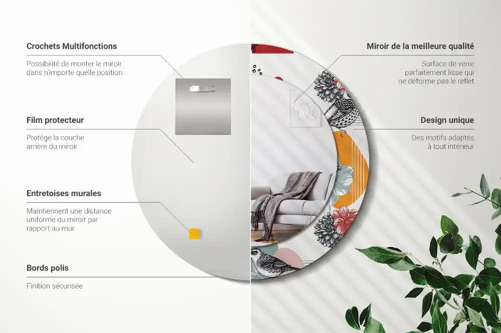 Tiskano okroglo ogledalo Vintage Patki