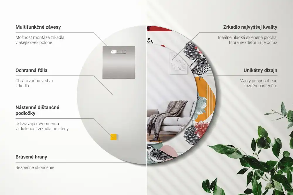 Tiskano okroglo ogledalo Vintage Patki