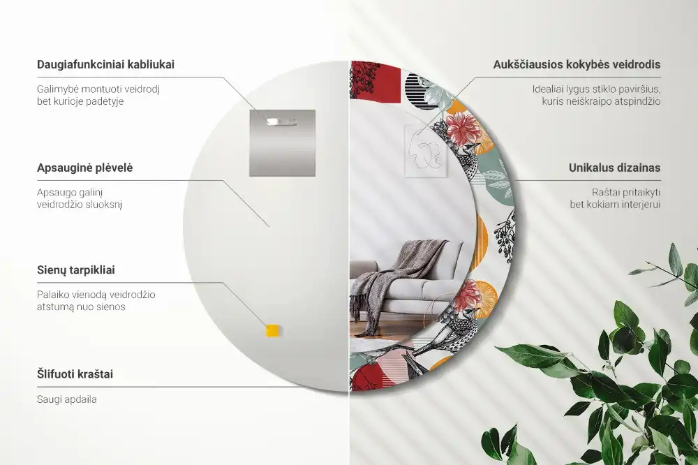 Tiskano okroglo ogledalo Vintage Patki