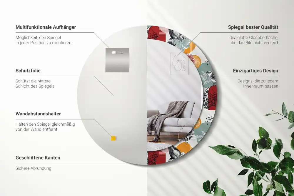 Tiskano okroglo ogledalo Vintage Patki