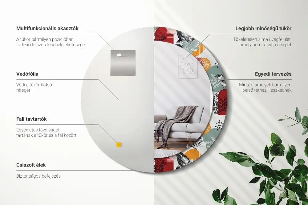 Tiskano okroglo ogledalo Vintage Patki