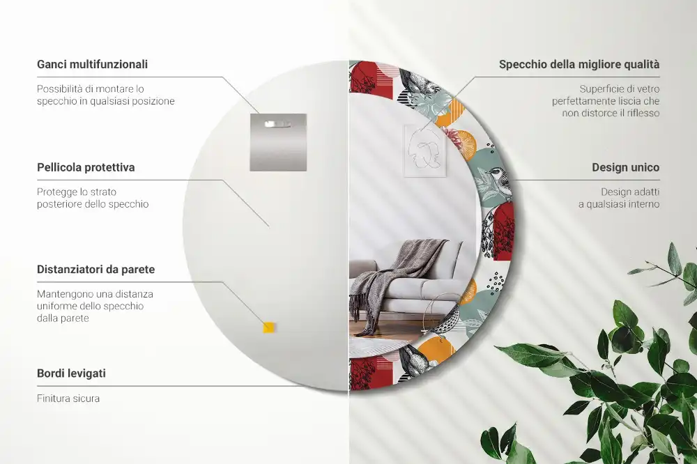 Tiskano okroglo ogledalo Vintage Patki