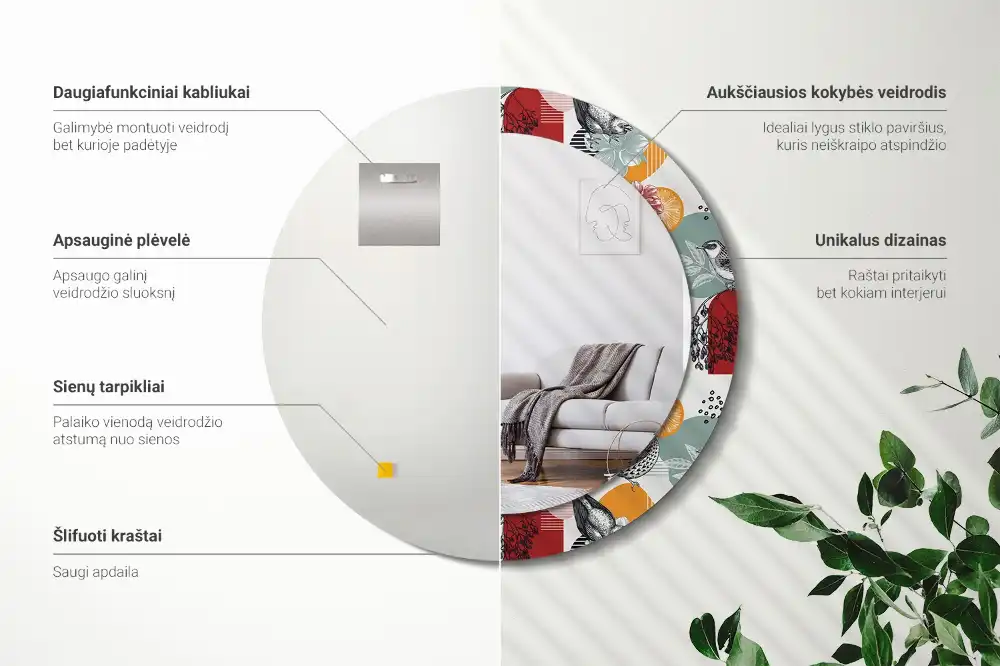 Tiskano okroglo ogledalo Vintage Patki