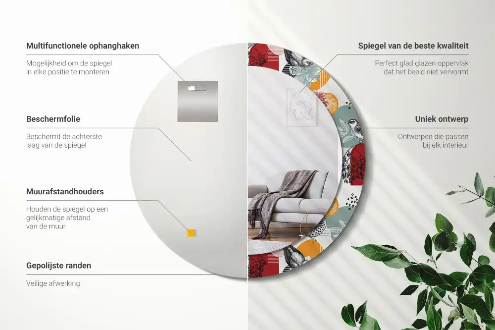 Tiskano okroglo ogledalo Vintage Patki