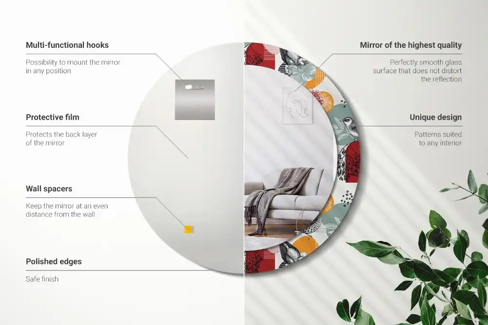 Tiskano okroglo ogledalo Vintage Patki