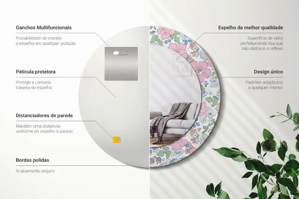 Okroglo okrasno ogledalo Barvite rože