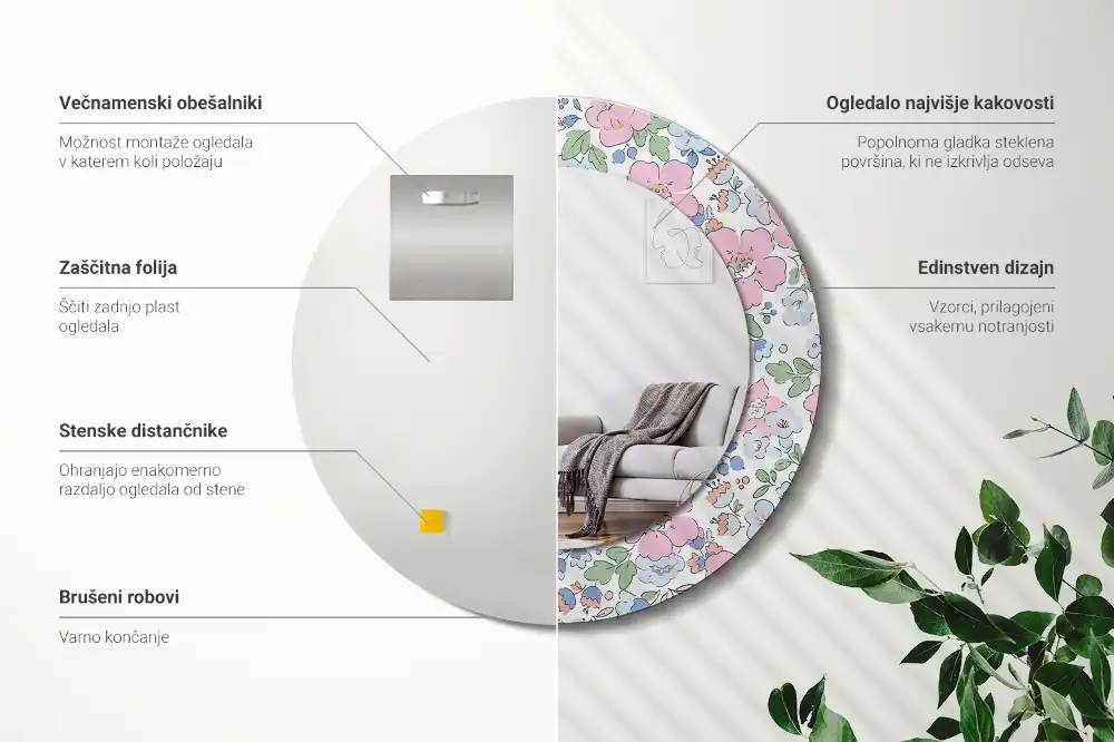 Okroglo okrasno ogledalo Barvite rože