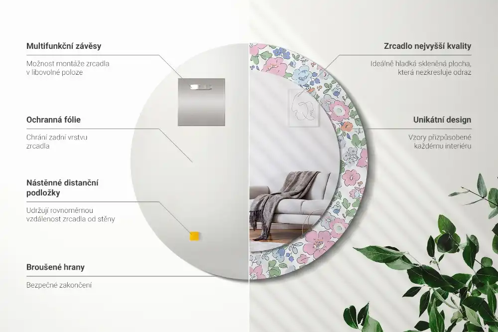 Okroglo okrasno ogledalo Barvite rože