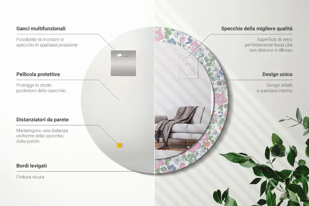 Okroglo okrasno ogledalo Barvite rože