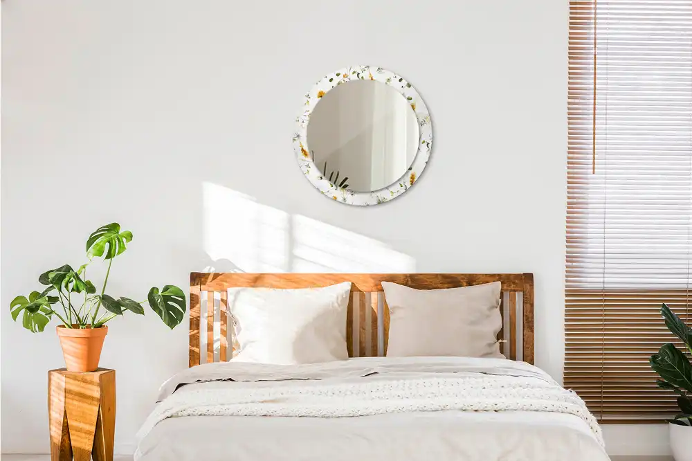 Okroglo stensko okrasno ogledalo Divje rože