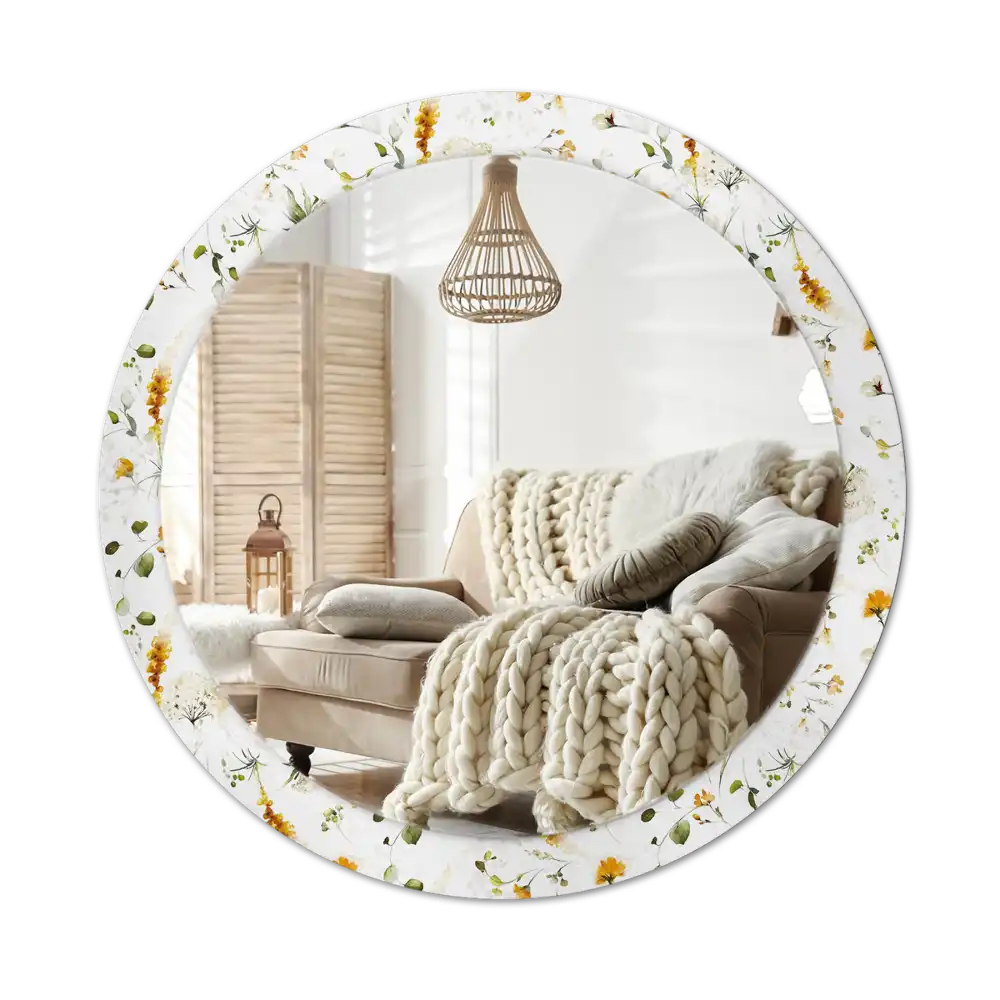 Okroglo stensko okrasno ogledalo Divje rože