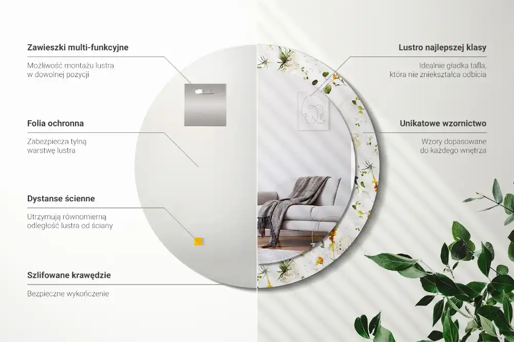 Okroglo stensko okrasno ogledalo Divje rože