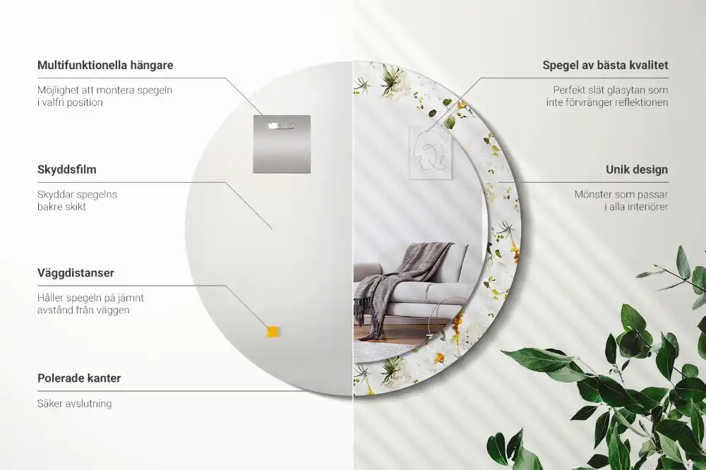 Okroglo stensko okrasno ogledalo Divje rože