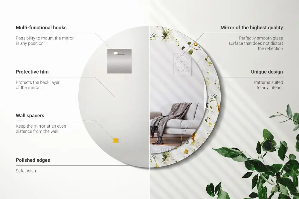 Okroglo stensko okrasno ogledalo Divje rože