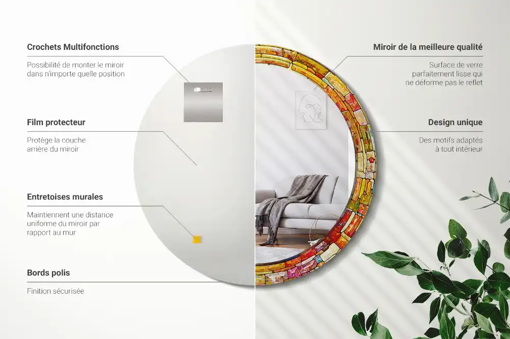 Tiskano okroglo ogledalo Barvito vitraž