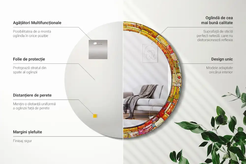 Tiskano okroglo ogledalo Barvito vitraž