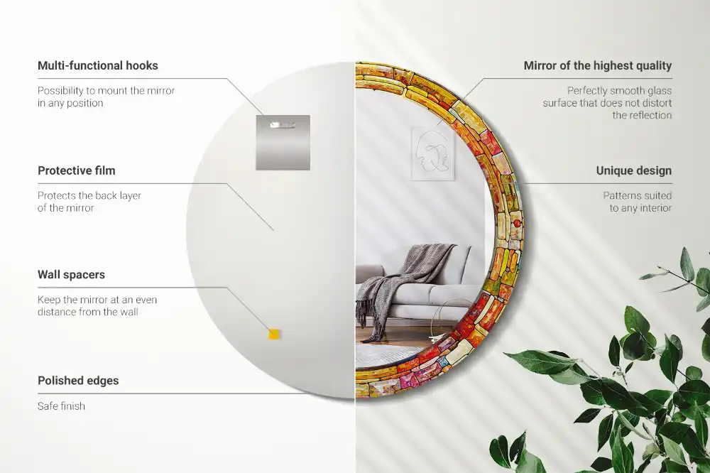 Tiskano okroglo ogledalo Barvito vitraž