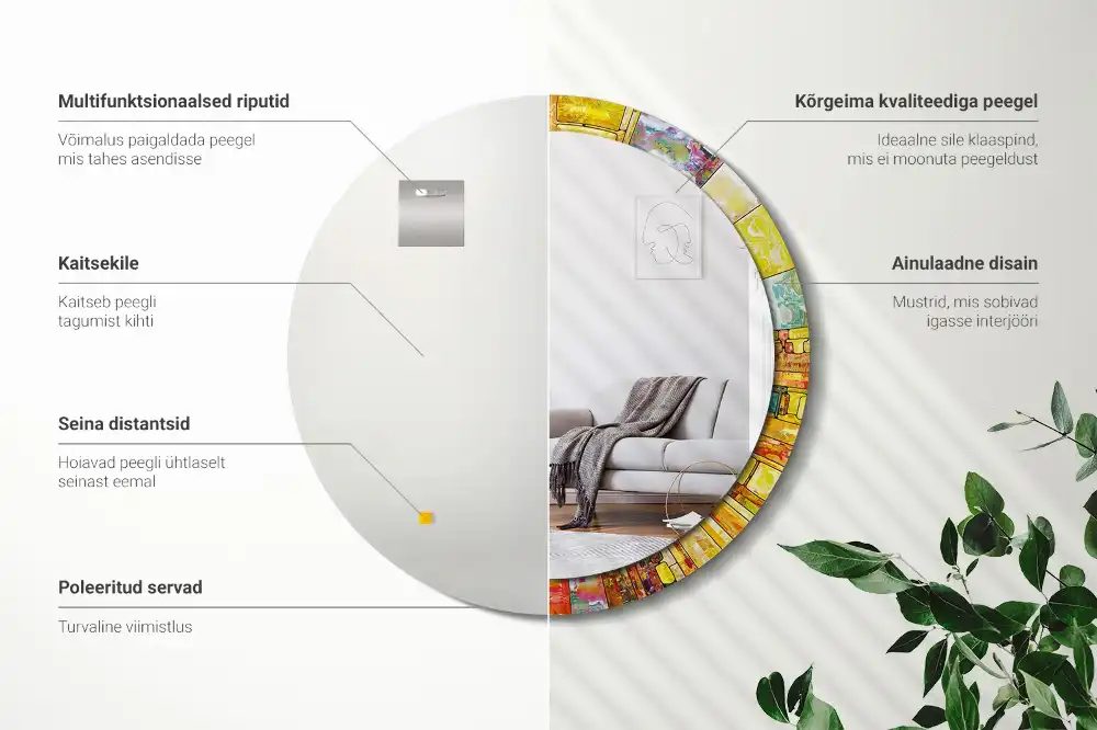 Tiskano okroglo ogledalo Barvito vitraž