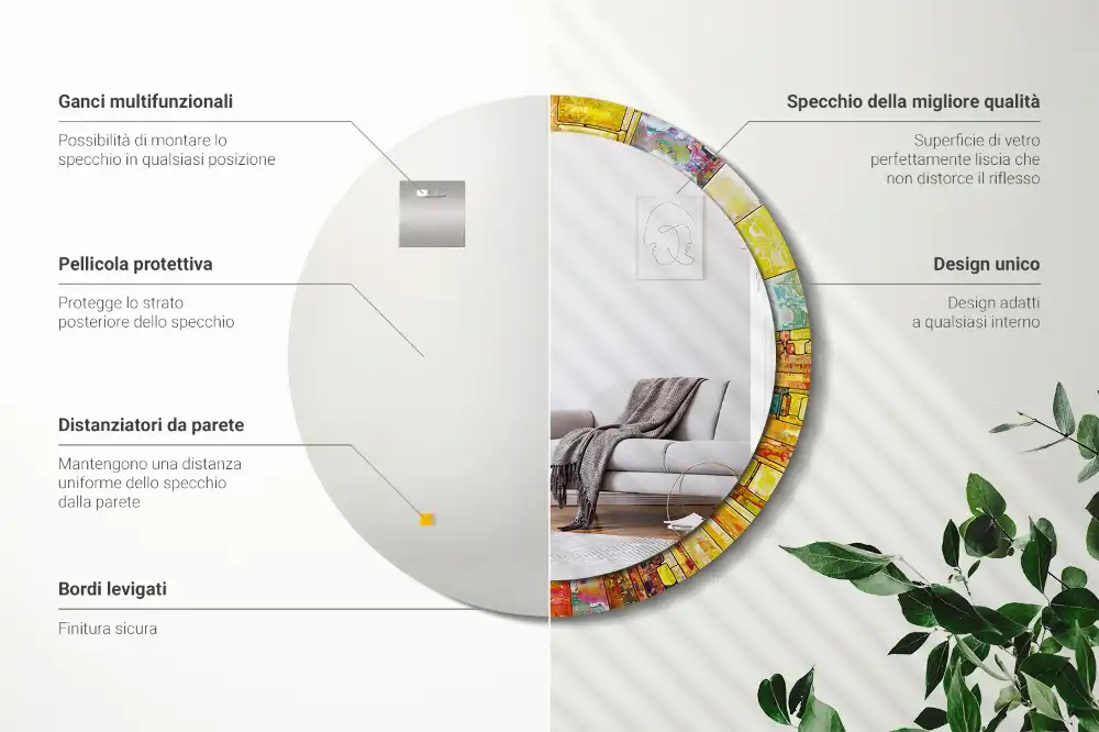 Tiskano okroglo ogledalo Barvito vitraž