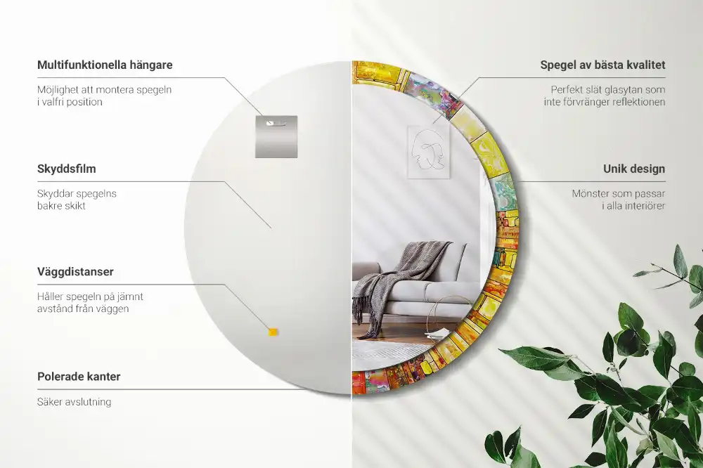 Tiskano okroglo ogledalo Barvito vitraž