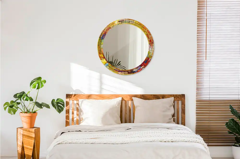 Tiskano okroglo ogledalo Barvito vitraž