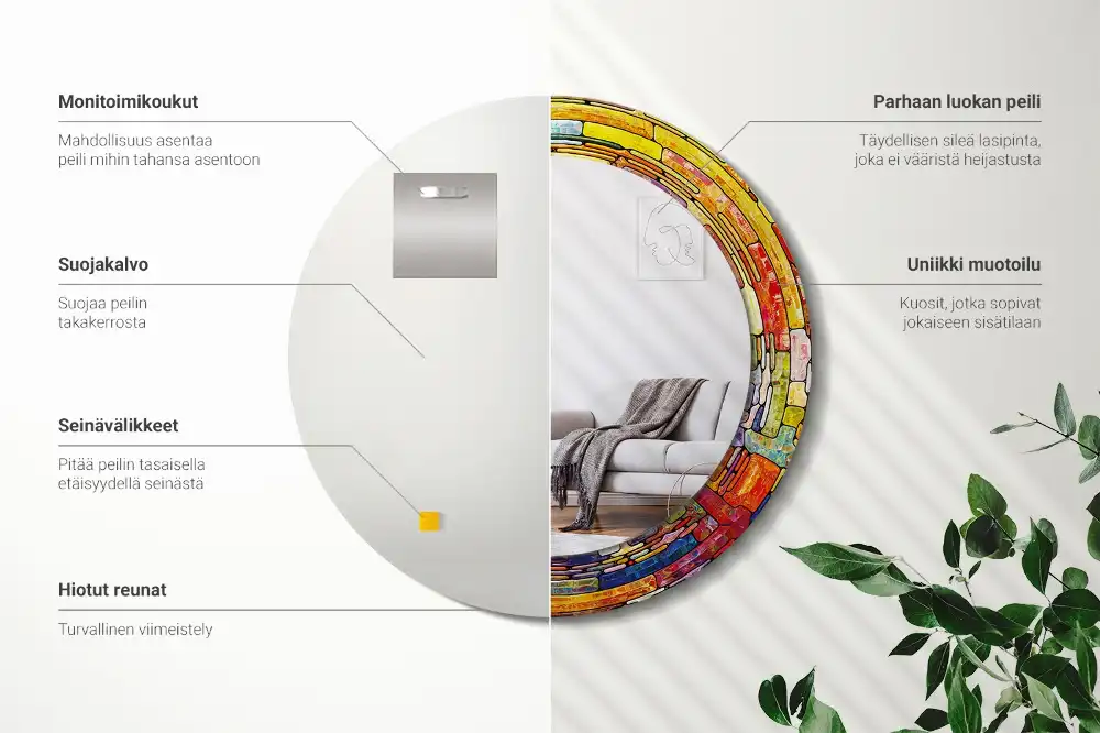 Tiskano okroglo ogledalo Barvito vitraž