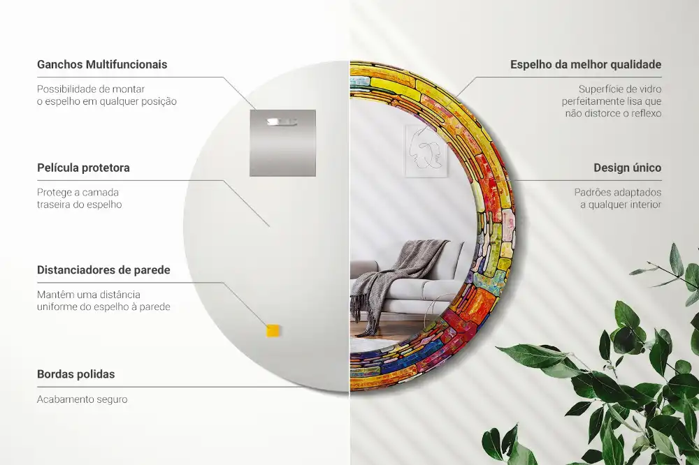 Tiskano okroglo ogledalo Barvito vitraž