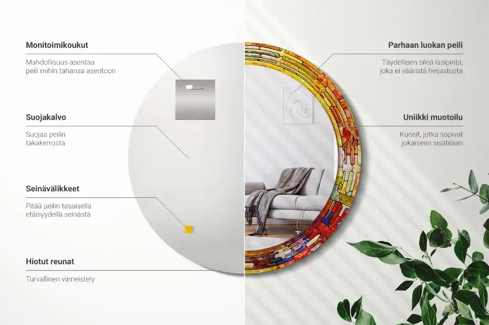 Tiskano okroglo ogledalo Barvito vitraž