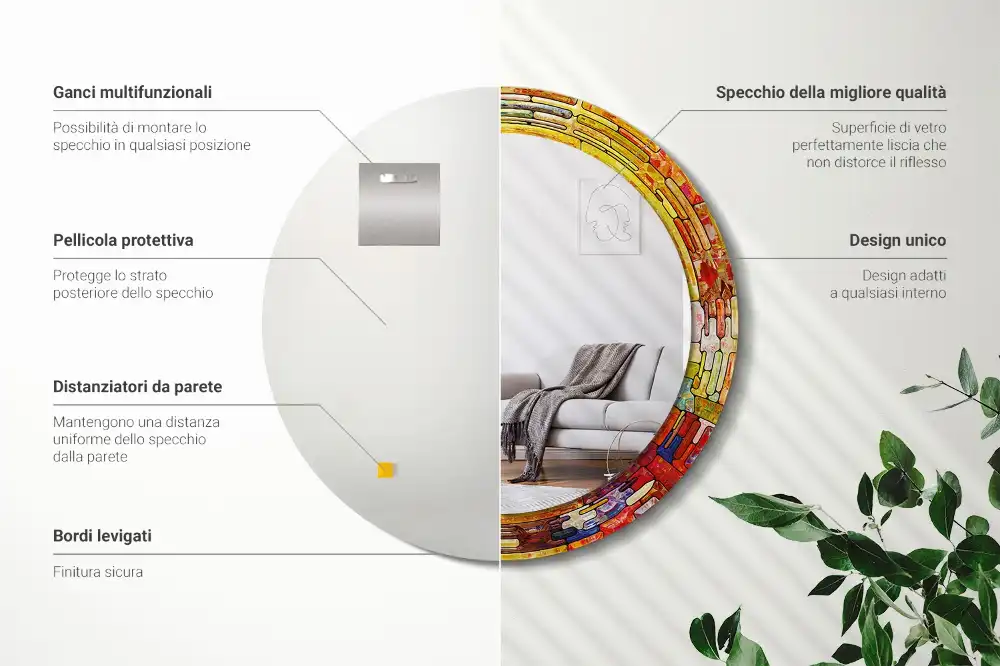 Tiskano okroglo ogledalo Barvito vitraž