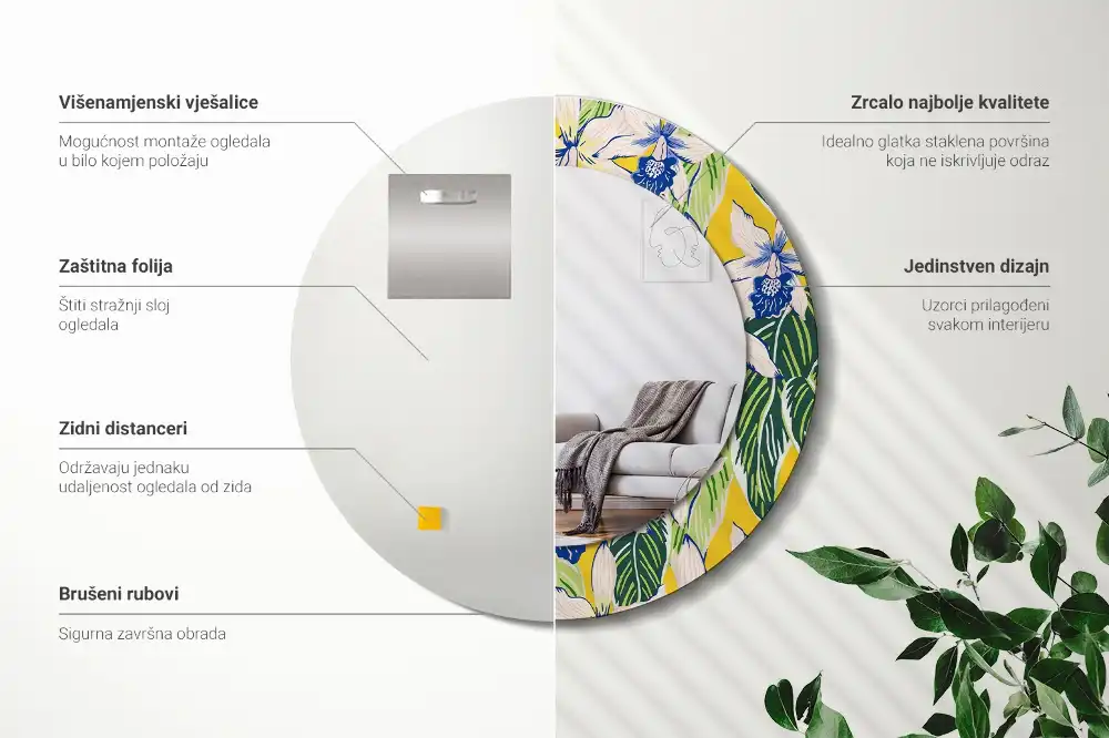 Okroglo okrasno ogledalo Orhideje