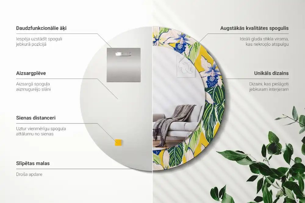 Okroglo okrasno ogledalo Orhideje