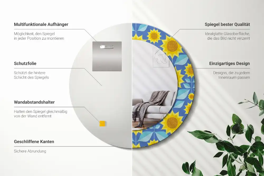 Tiskano okroglo ogledalo Geometrijske sončnice