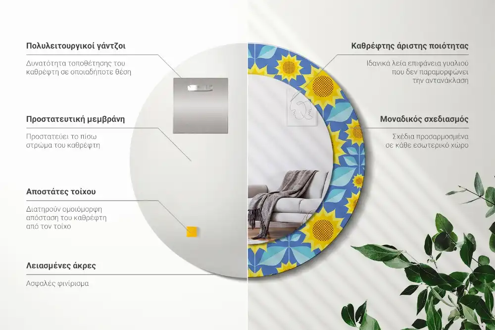 Tiskano okroglo ogledalo Geometrijske sončnice