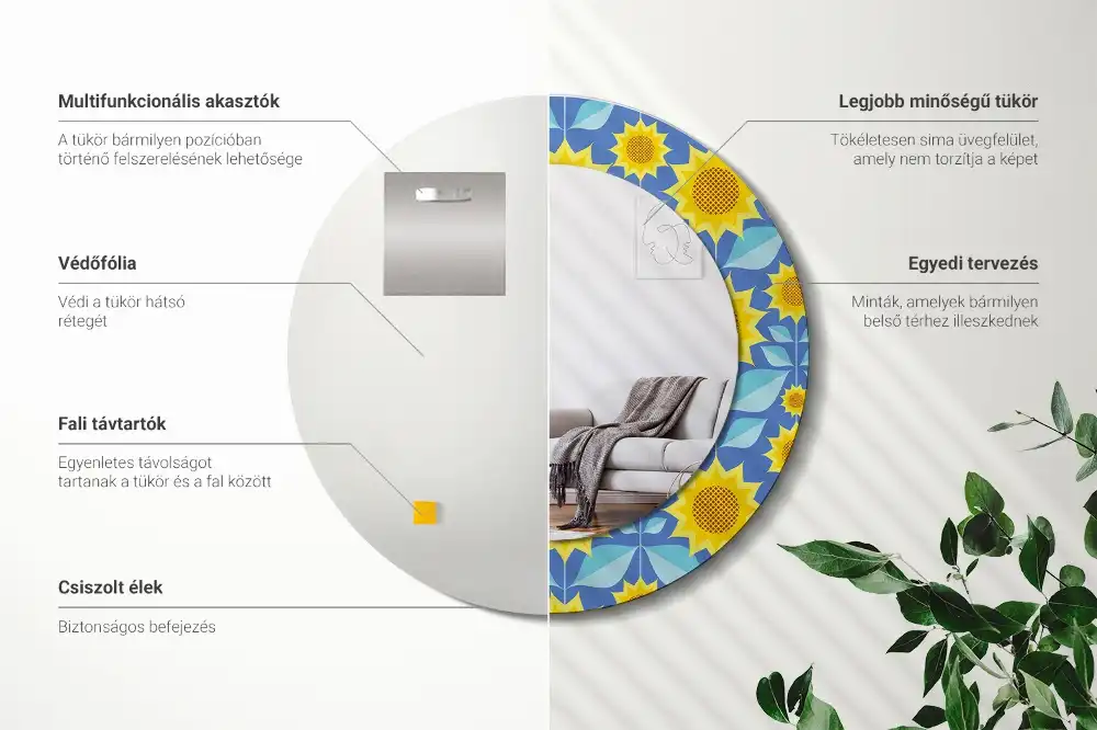 Tiskano okroglo ogledalo Geometrijske sončnice