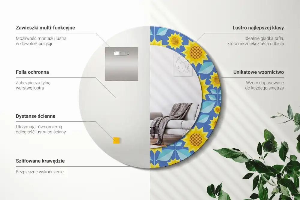 Tiskano okroglo ogledalo Geometrijske sončnice