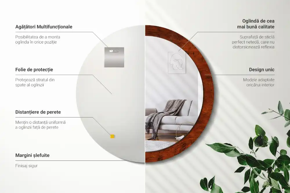 Okroglo stensko okrasno ogledalo Naravni les