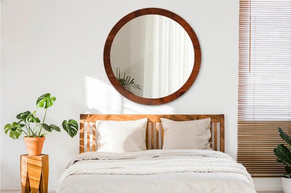 Okroglo stensko okrasno ogledalo Naravni les