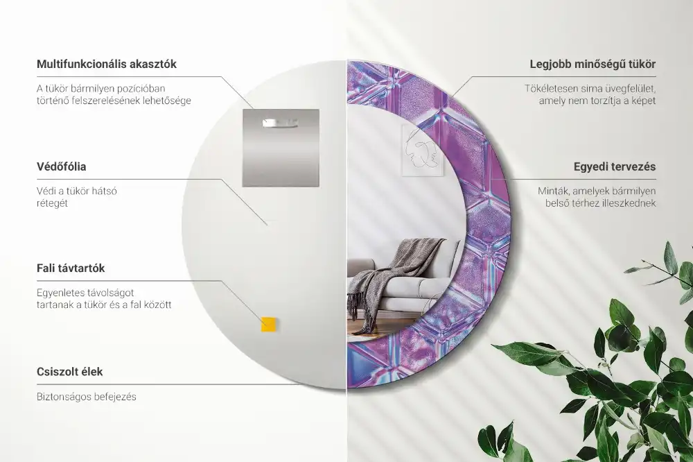 Tiskano okroglo ogledalo Kristalni vzorec