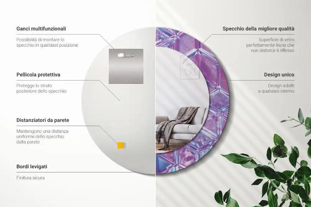 Tiskano okroglo ogledalo Kristalni vzorec