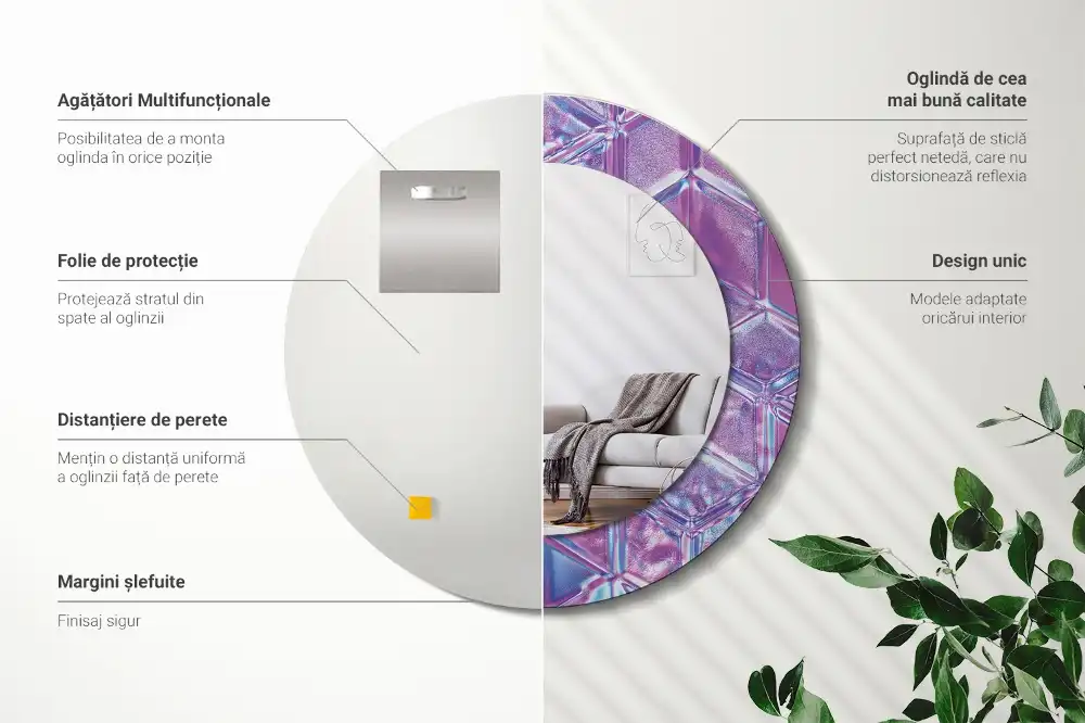 Tiskano okroglo ogledalo Kristalni vzorec