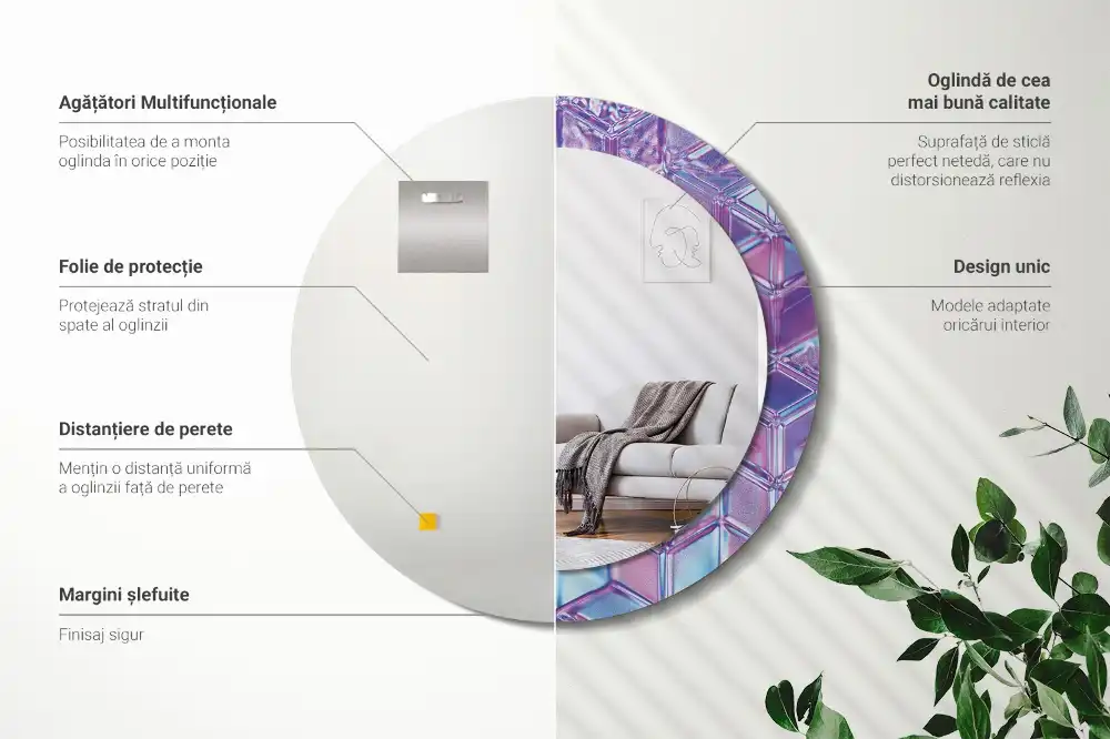 Tiskano okroglo ogledalo Kristalni vzorec