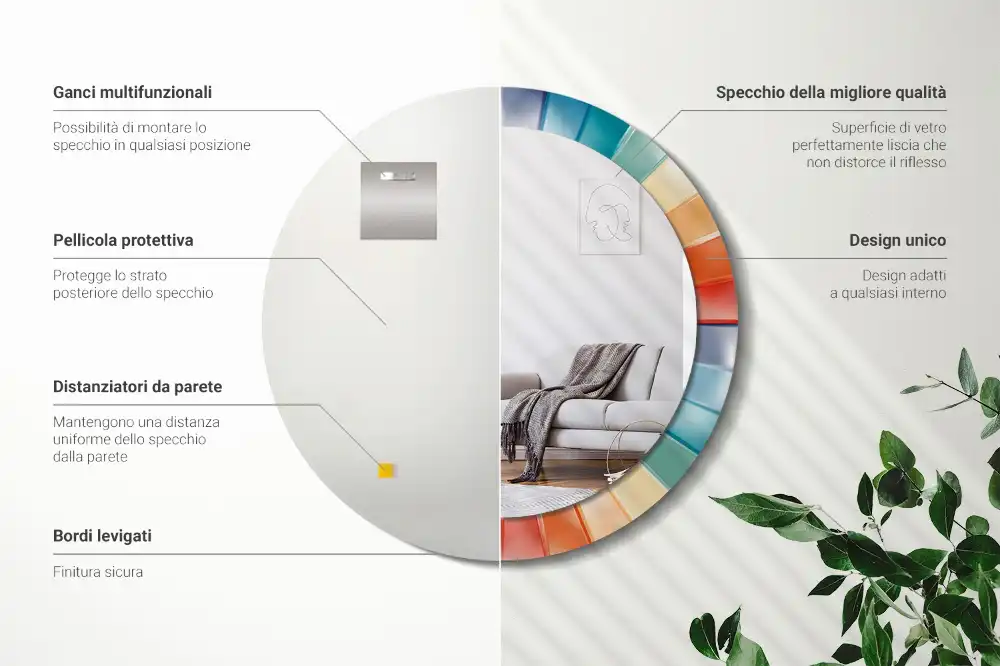 Okroglo okrasno ogledalo Barvite ploščice z žarki