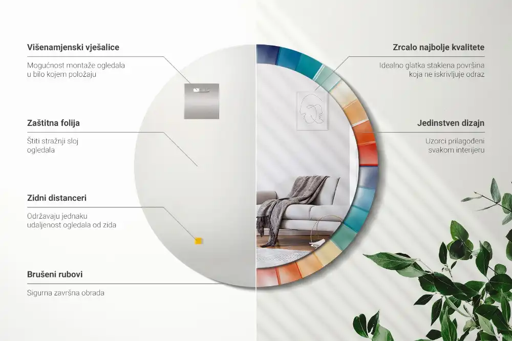 Okroglo okrasno ogledalo Barvite ploščice z žarki