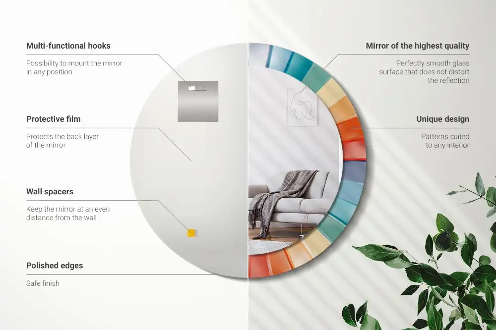 Okroglo okrasno ogledalo Barvite ploščice z žarki