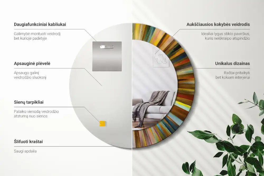 Tiskano okroglo ogledalo Barviti žarki