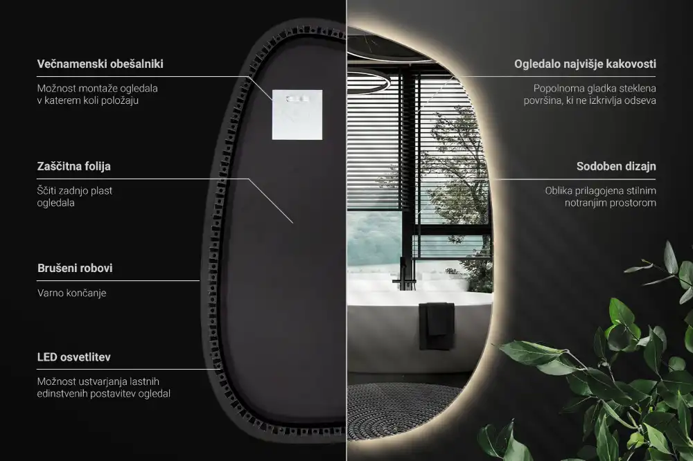 Ogledalo v obliki packe LED brez okvirja